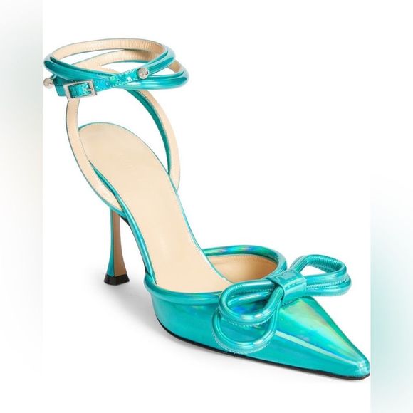 MACH & MACH Shoes - MACH & MACH Double Bow Ankle Strap Pump Turquoise Blue Size 38.5(US 8.5)
